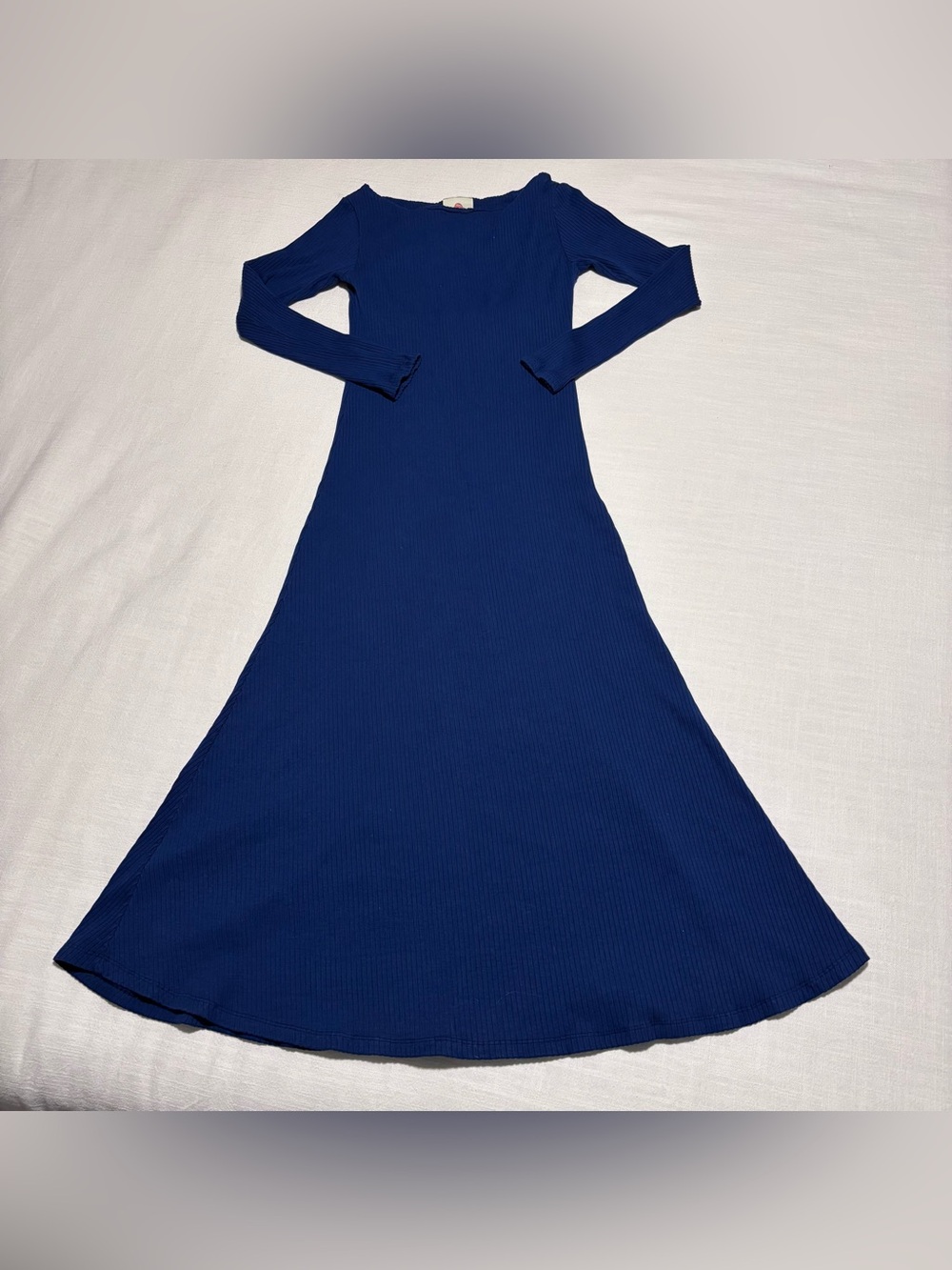 Farm Rio Ribbed Dress | Blue | Long Sleeve | Size Large